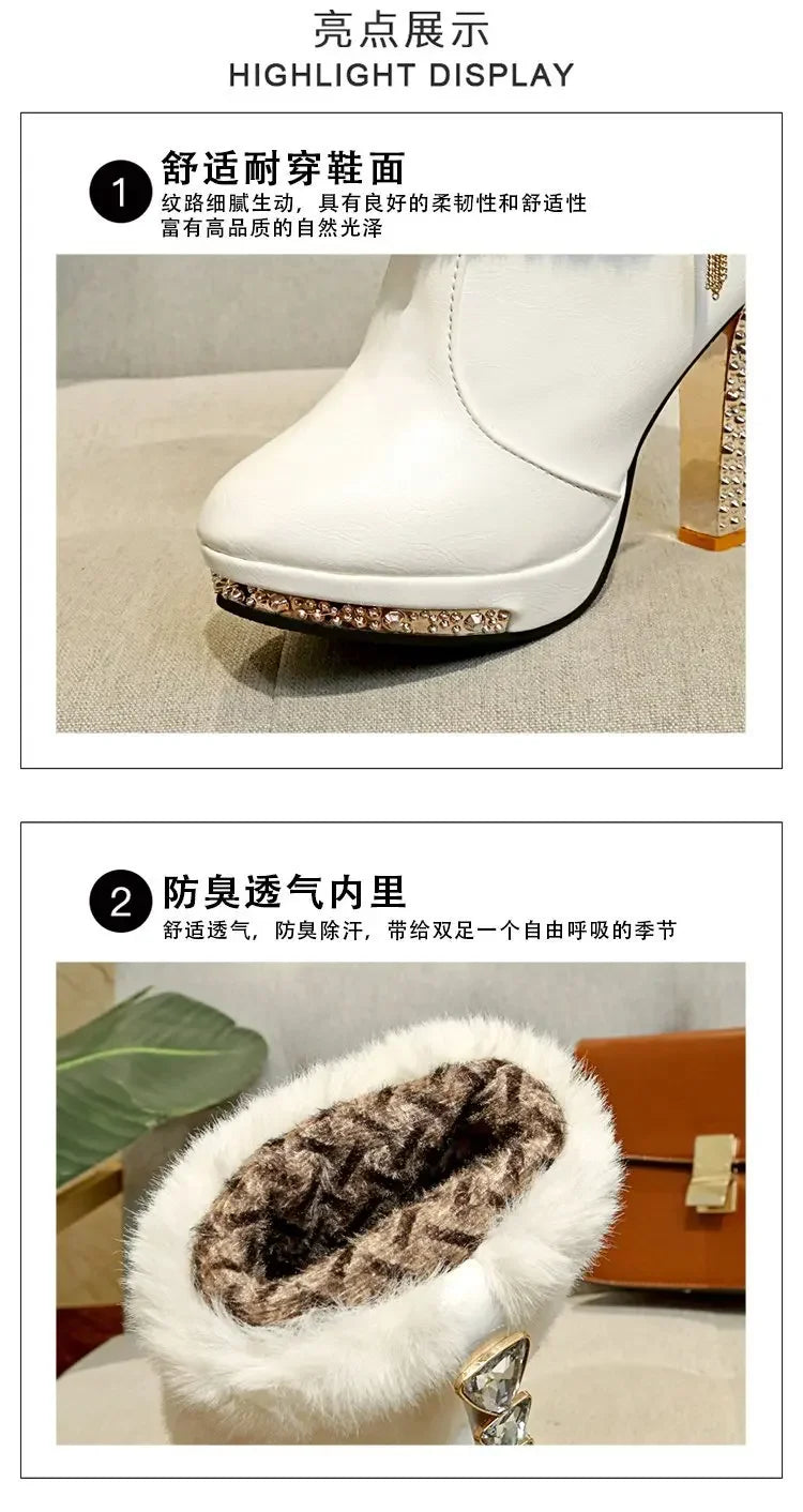 Winter Boot Women Shoe Winter New Ankle Boots Waterproof Platform Women Boots Fashion Rhinestone High Heelsсапоги