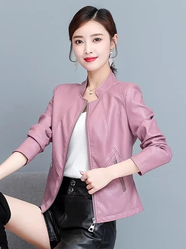 Real Leather Biker Jacket Women's Short Style 2026 Spring Autumn New Korean Version Slim Fit Stand Collar Miniature Coat