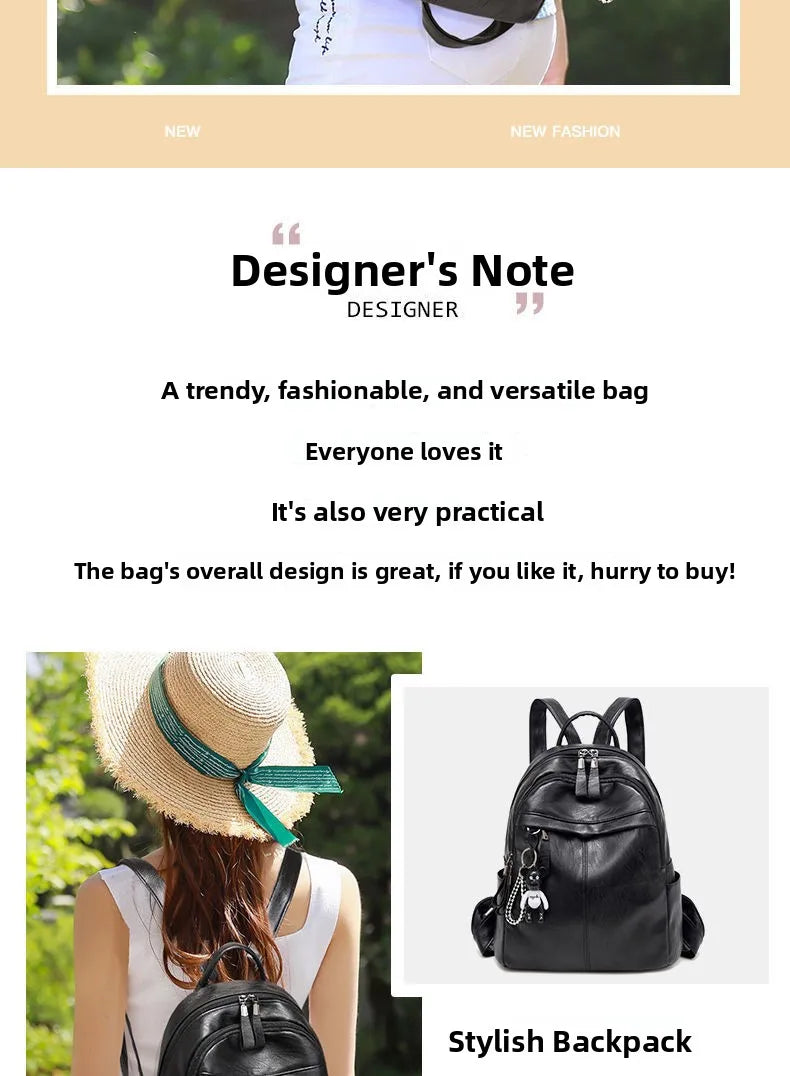 Women's Large Capacity Soft Leather Backpack Fashionable Street Style Travel Bag 2025 New Korean Version Trendy Ladies Bag