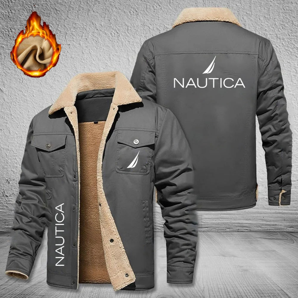 NAUTICA Men's Fleece-Lined Jacket, Warm Windproof Winter Cotton Coat, Casual Work Multifunctional Outdoor Men's Jacket
