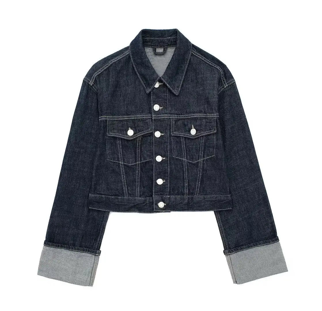 HH Denim Jacket For Women Vintage Single Breasted Lapel Long Sleeve Jackets Fashion Female High Street Outerwear Denim Coats