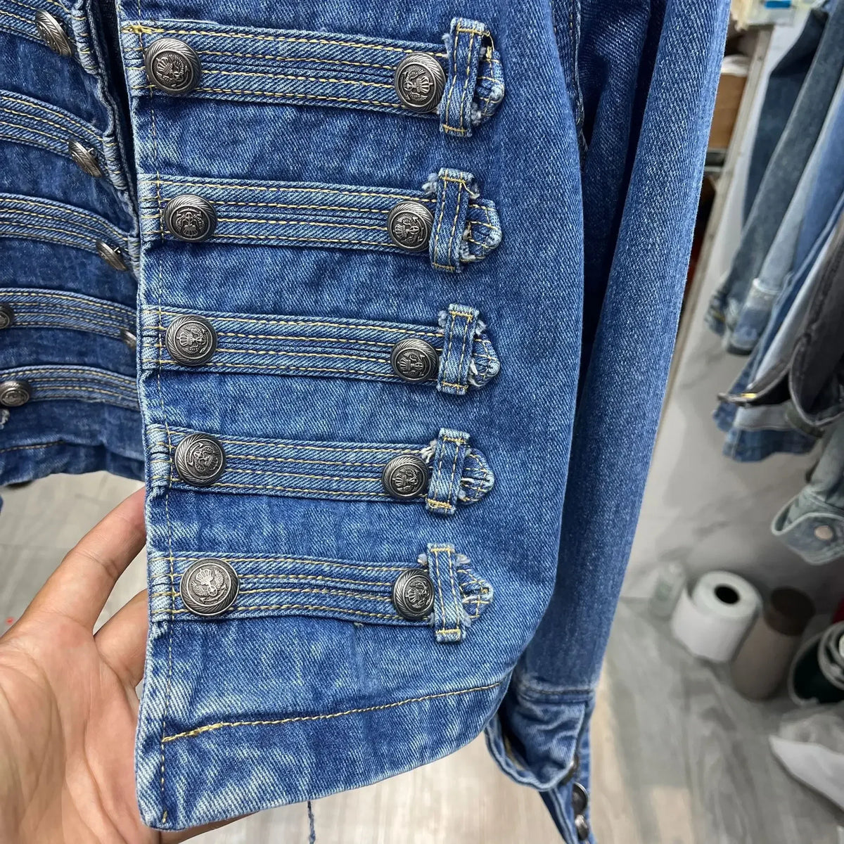 Vintage Denim Military Jacket Women Retro Solid Round Neck Single Breasted Slim Short Jackets 2026 Lady Daily Street Outerwears