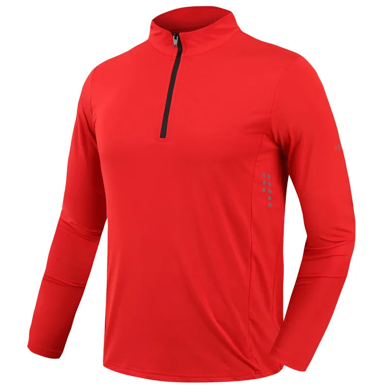 Quick Dry breathable Running Shirt Men Bodybuilding Sport T-shirt Long Sleeve zipper stand collar Gym Fitness T shirt
