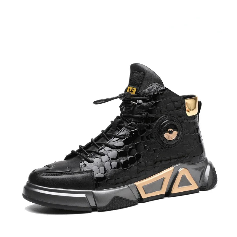 2026 Fashion Hip Hop Protective Boots Men Black High Top Leather Sneakers Luxury Designer Street Shoes