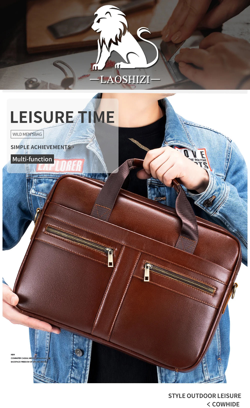 Hot Selling Men's Bags, Leather Handbags, Men's Top Layer Cowhide Briefcase, 15 Inch Computer File Bag