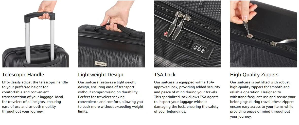 Luggage Sets Suitcase ABS Hard Shell Carry-On Hand Cabin with 4 Double Spinning Wheels & TSA- Lock 3 Piece Set (21"24"28")