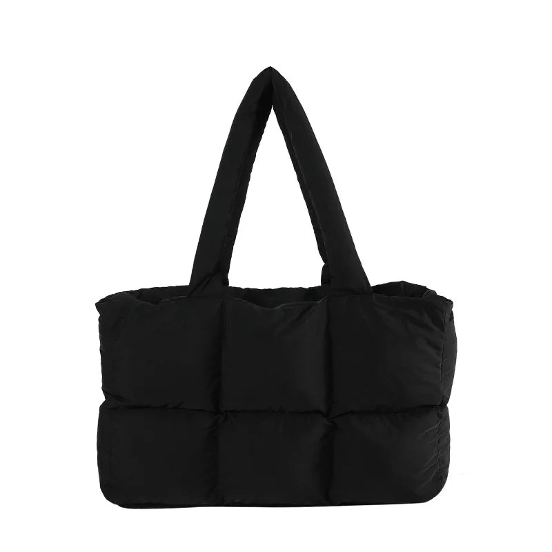 Women Tote Handbags Quilted Plaid Bag Retro Trendy Checkered Waterproof Shoulder Bag Solid Color Winter Soft Large Capacity Bags