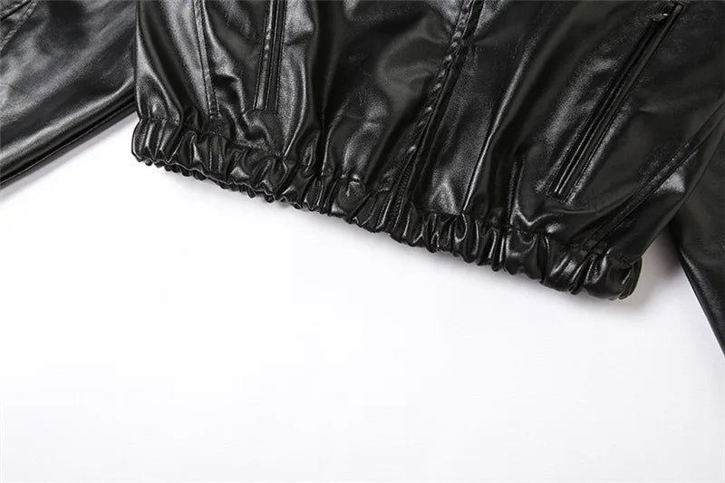 Short Coat Women Leather Jackets Zipper Full Sleeve Solid Streetwear Jacket Turn Down Collar Spliced Casual Coats Autumn 2026