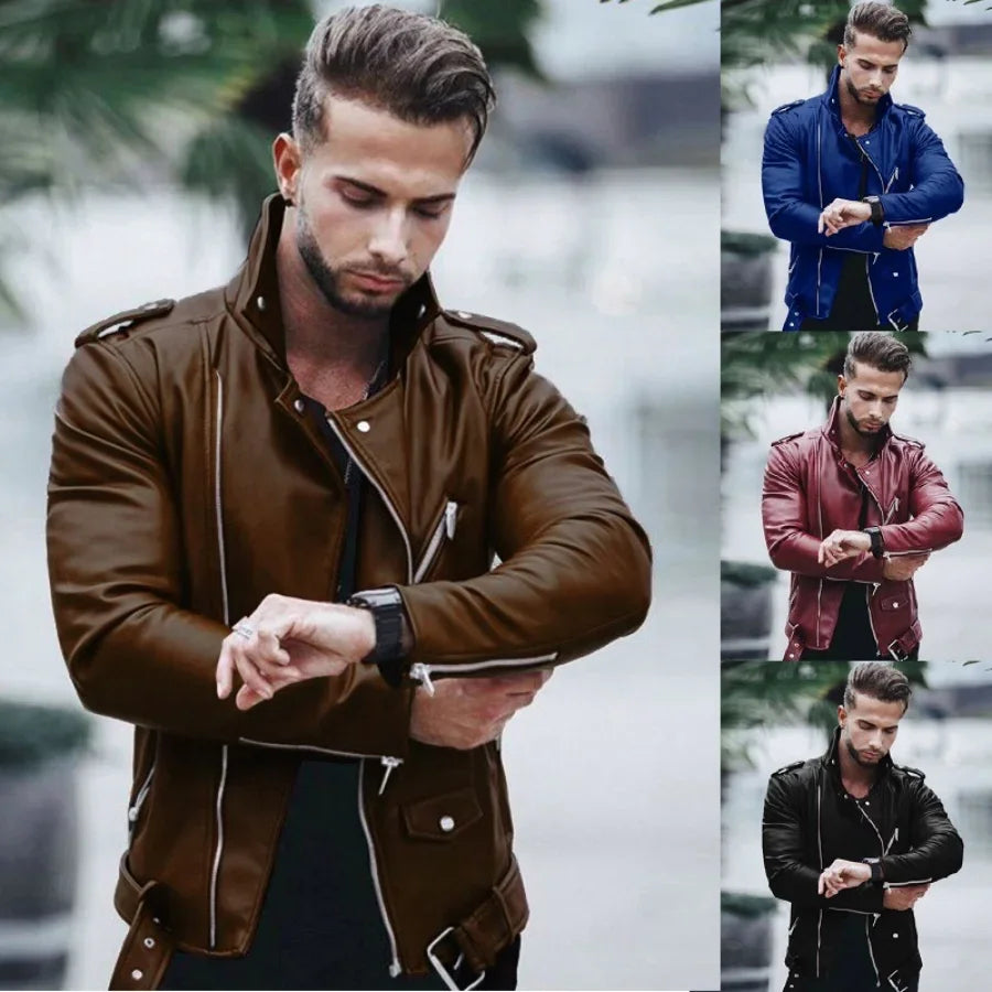 New Men's Autumn Winter Fashion PU Leather Jackets Plus Size 4XL 5XL Slim Leather Jackets Male Jackets for Men Coats Clothing