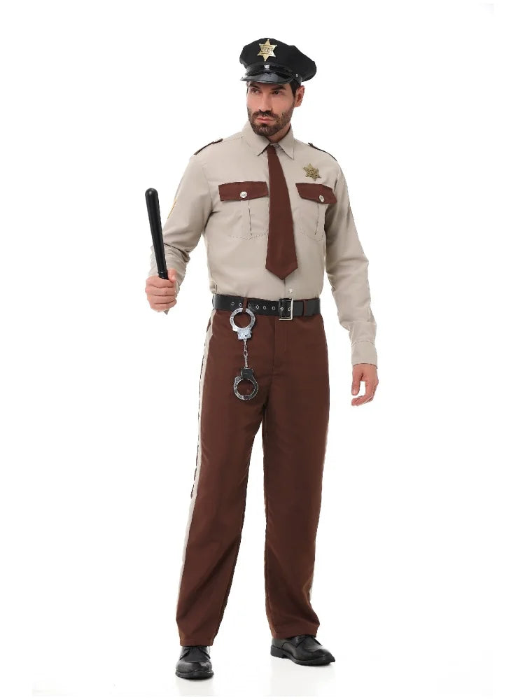 Unisex Sheriff Cosplay Costume Police Uniform Full Set Long Sleeve Halloween Carnival Party Stage Performance Dress Outfits