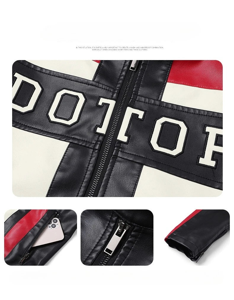 High Street Men's Vintage Biker Leather Jacket Autumn Winter Retro Stand Collar Motorcycle PU Coat Warm Windproof Casual Jacket