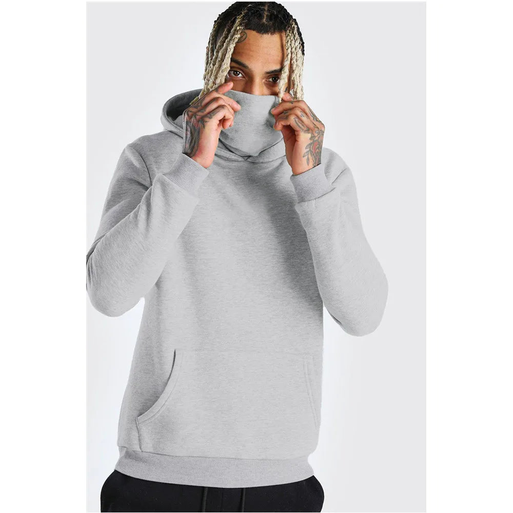 Mens Gym Hoodie Sleeveless with Mask Sweatshirt Hoodies Casual Splice Large Open-Forked Male Clothing Mask Button Sports Hooded
