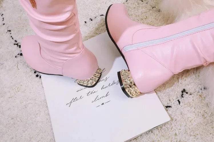 Winter Warm Knee High Boots Women Platform Wedges High Heels Snow Boots Slip on Winter Ladies Shoes White Black Pink 2025