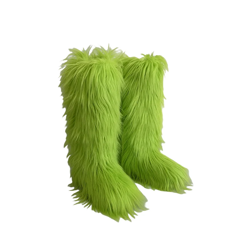 Hot Sale Ins Fashion Long Women Furry Boots Winter Knee Length Keep Warm Ladies Snow Boots