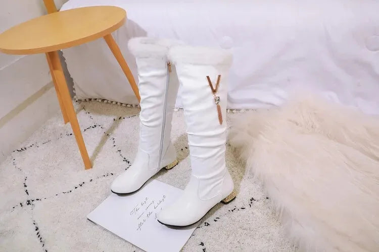 Winter Warm Knee High Boots Women Platform Wedges High Heels Snow Boots Slip on Winter Ladies Shoes White Black Pink 2025