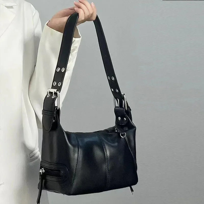 Y2K Style Shoulder Bag For Women Trendy Motorcycle Handbag Minimalist Shoulder Purse For Girls Street Wear