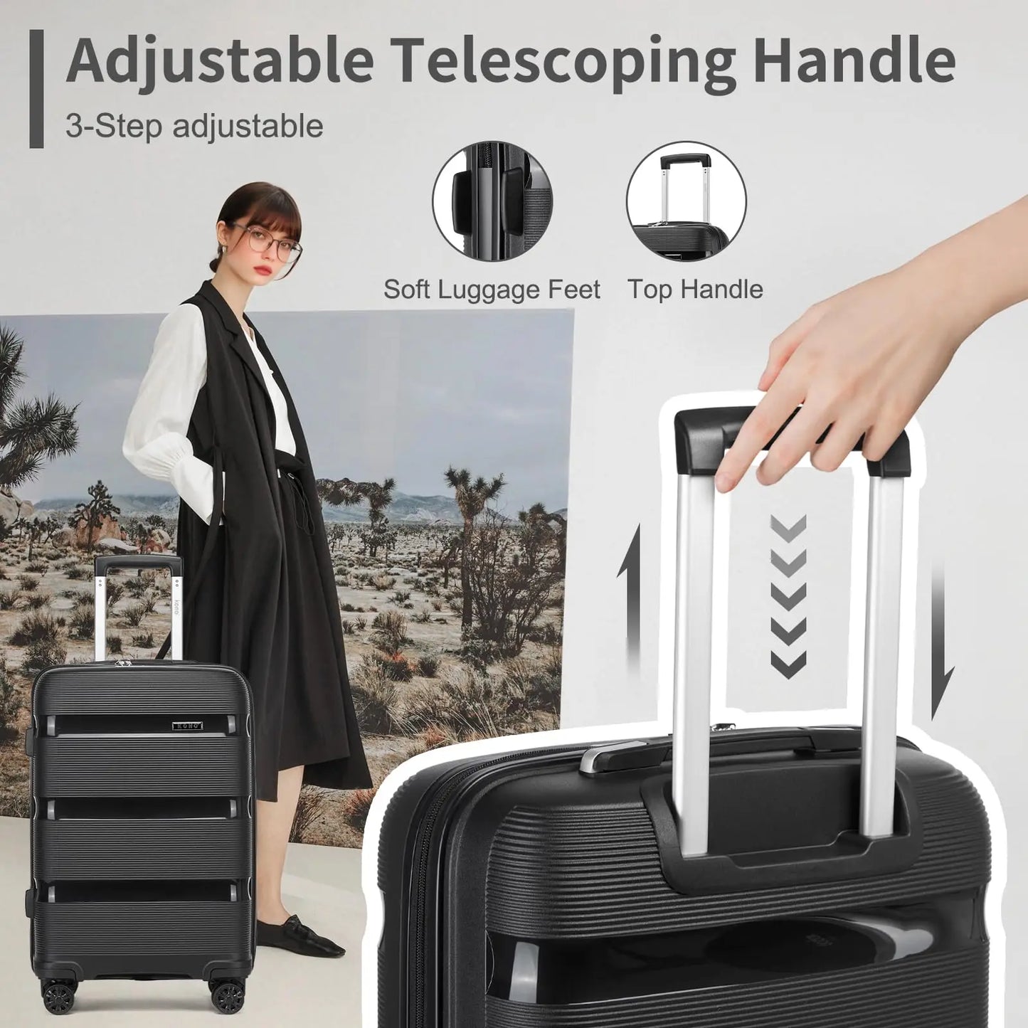 KONO Hardshell Suitcase, Lightweight Polypropylene Luggage with 4 Spinner Wheels & TSA Lock, 19/24/28 Inch Multiple Size Optional Large Capacity Travel Case