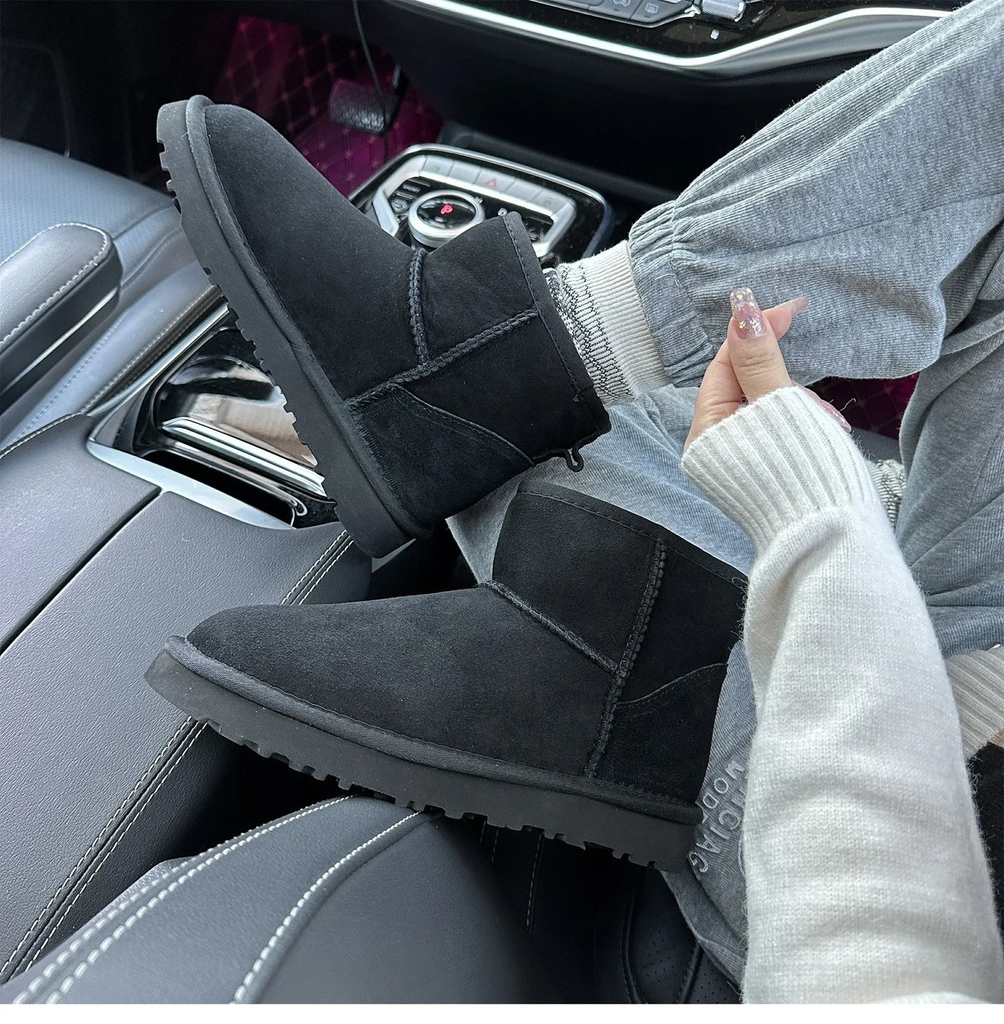 5854 men's and women's sheepskin and wool snow boots, integrated fur and leather, winter thick and warm women's boots