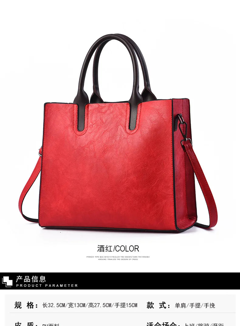 Large Capacity Women's Casual Tote Bag Women Leather Handbags Ladies Square Shoulder Bag Bolsas Femininas Fashion Crossbody Bag
