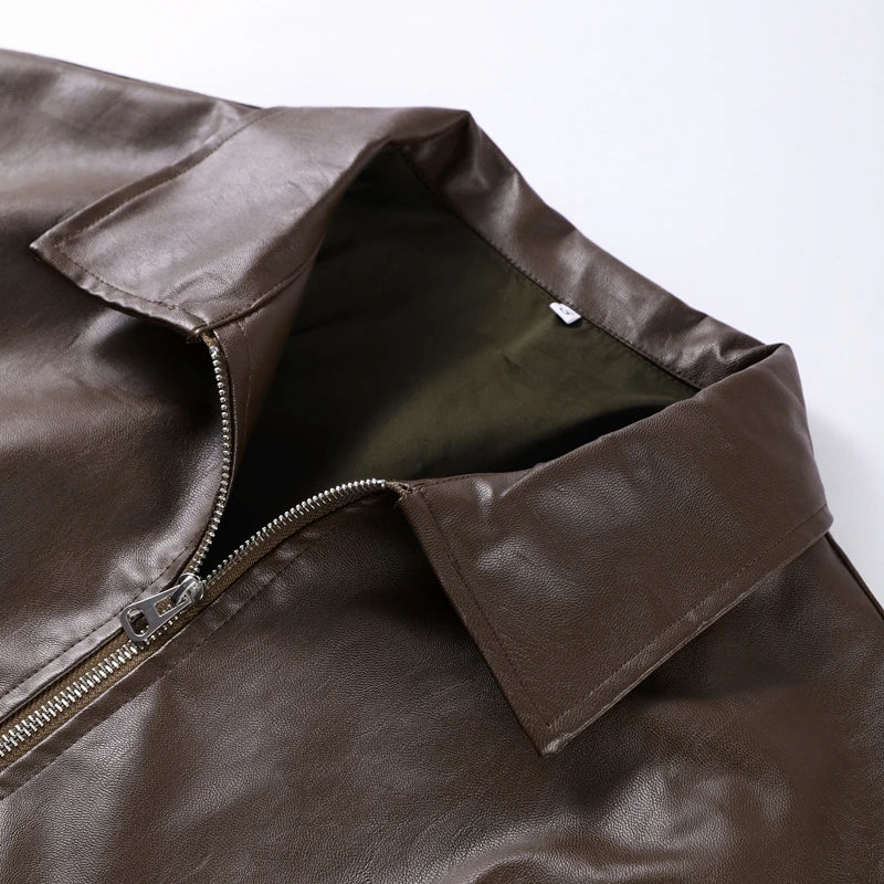 Casual Lapel Zipper Waist Belt Short Leather Jacket 2026 Women Loose Solid Pocket Pu Coat Autumn Lady Daily Highstreet Jackets