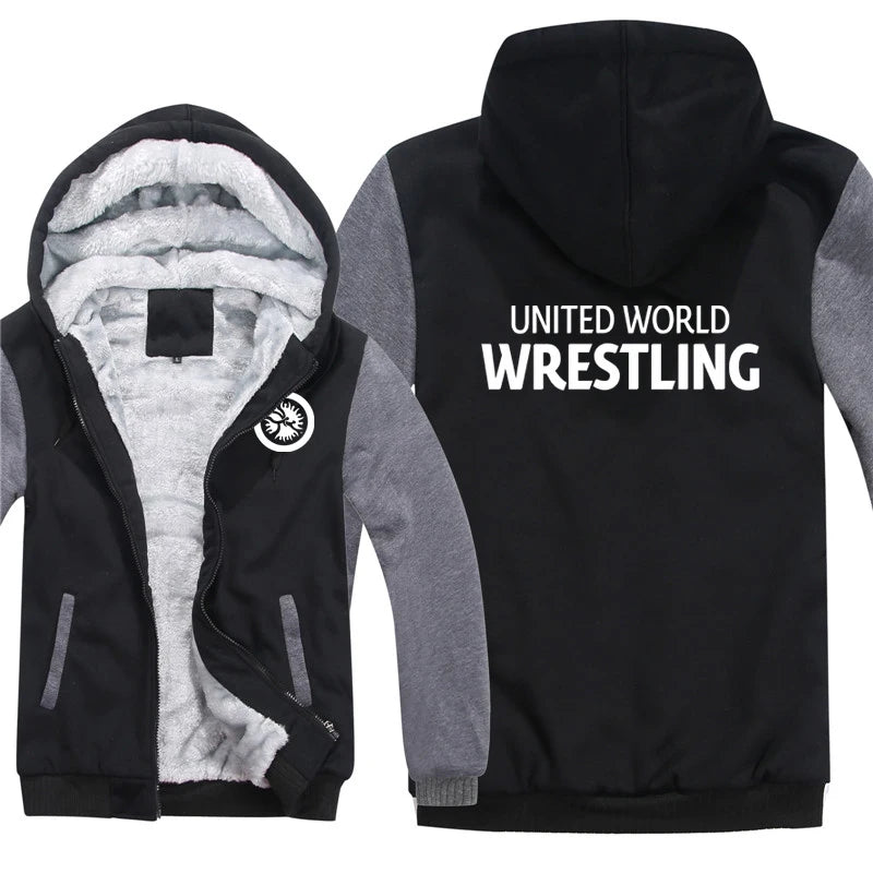 United World Wrestling UWW Men Hoodies Sweatshirts Autumn Winter Warmer Thicken Fleece Fashion Coats Harajuku Top