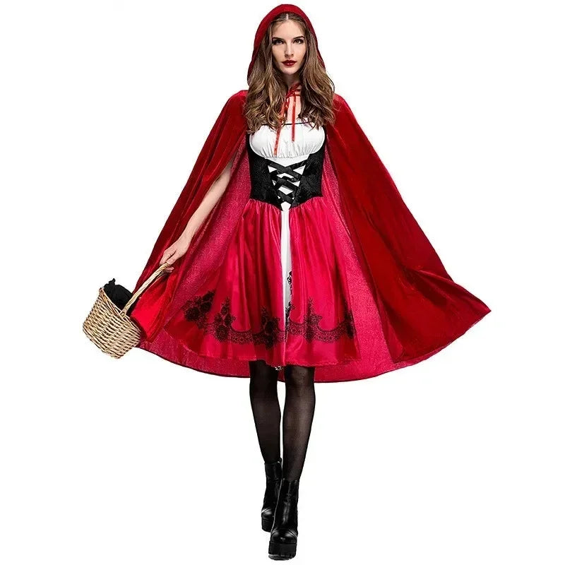 Little Red Riding Hood Adault Cosplay Costume Halloween Wicca Cloak For Woman Carnival Party Queen Dress