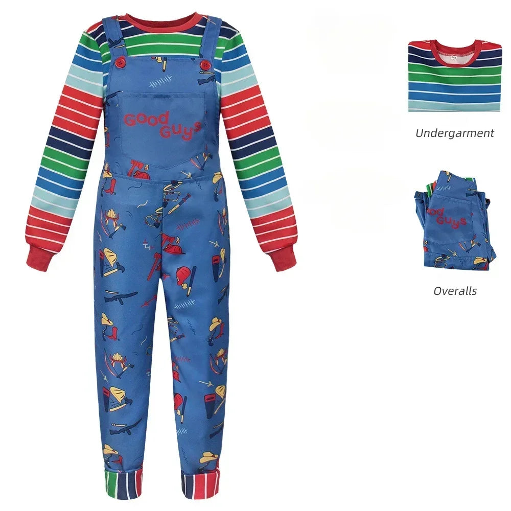Movie Chucky Cosplay Costume Adult Unisex Dress Top Overall Pants Suit Halloween Uniform Outfit Performance