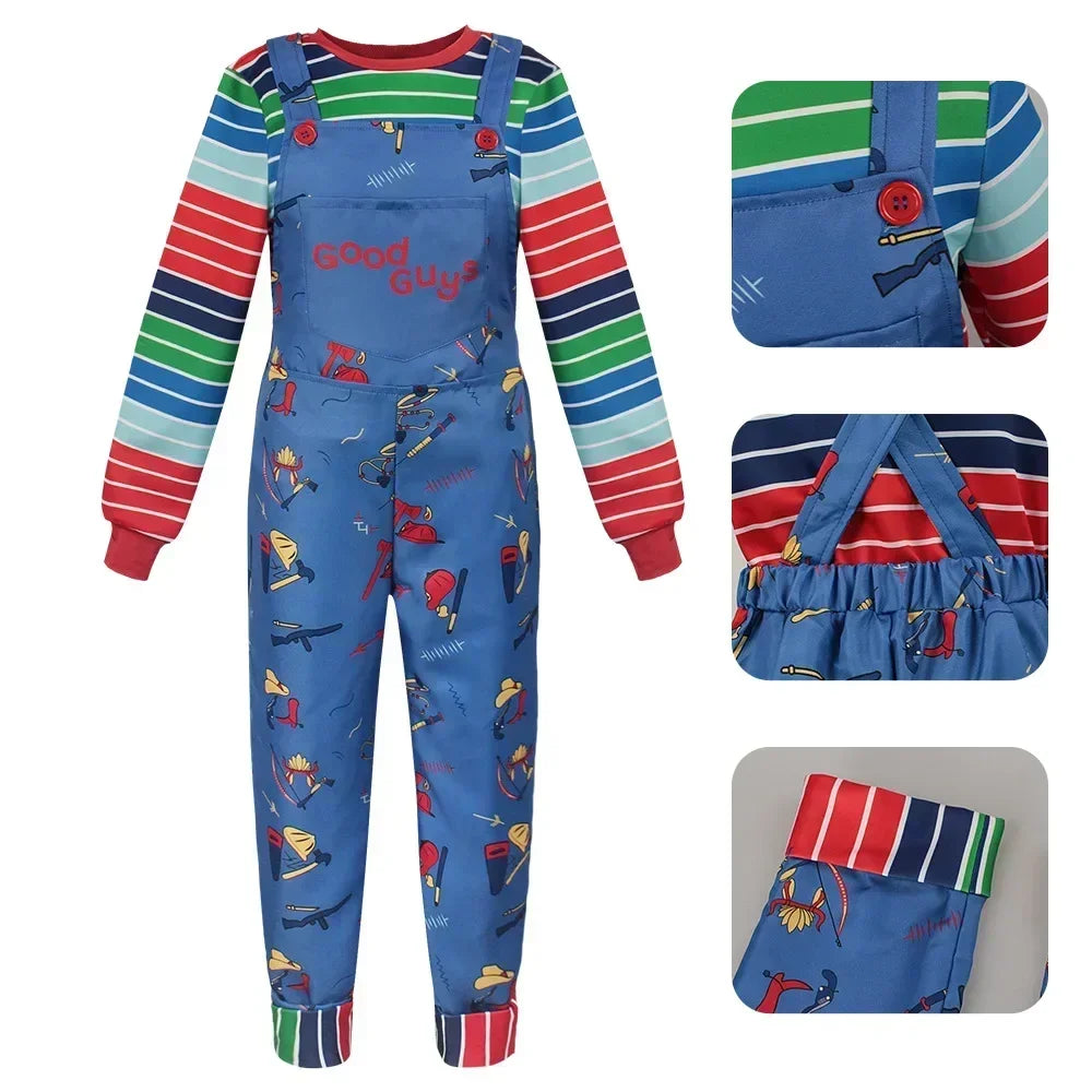 Movie Chucky Cosplay Costume Adult Unisex Dress Top Overall Pants Suit Halloween Uniform Outfit Performance