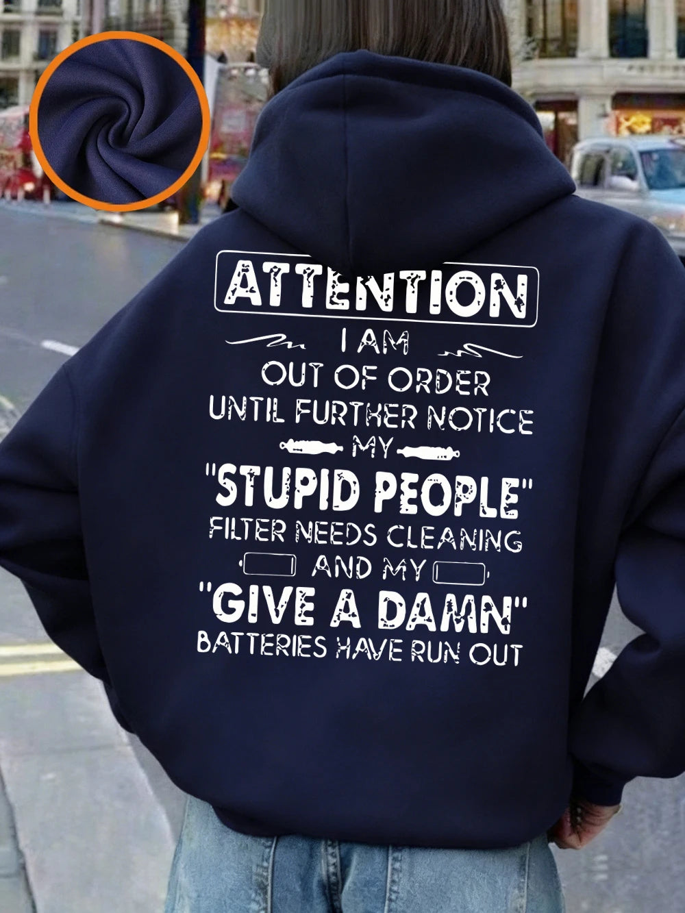 Attention Funny Phrases Prints Hoodies Women Winter Fleece Warm Pullover Loose Pocket Sweatshirt Casual Sporty Woman Clothes