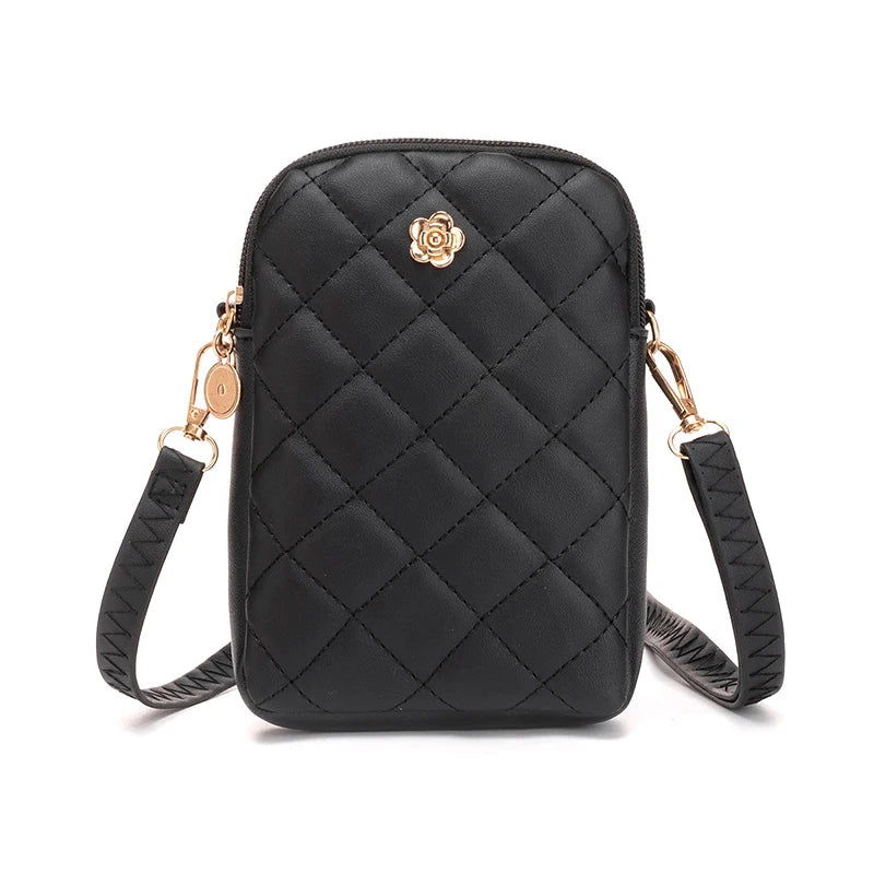 Embroidery Mobile Phone Bags Women Fashion Shoulder Bag Female Mini Crossbody Messenger Bags PU Leather Clutch Wallet Pouch