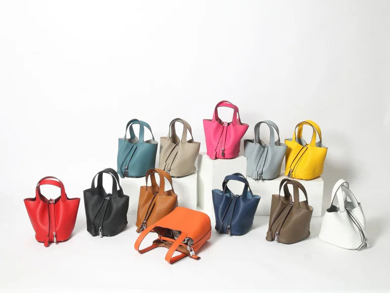 Fashion Classic Womens Bucket Bags Leather Lady Hand Bags High Quality Genuine Leather Luxury Ladies Top Handle Handbags