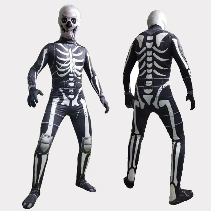 Halloween Costumes Ghost Skull Cosplay Jumpsuit for Kids Child Adults Scary Skeleton Bodysuit Halloween Mask Carnival Clothes