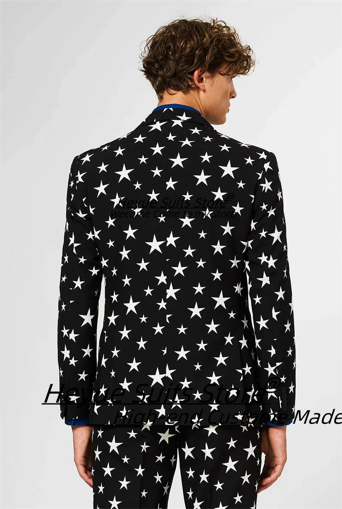 Fashion Star Print Men Suit Customized Slim Fit Notched Lapel Groom Wedding Tuxedos 2 Pieces Sets Male Party Blazers Ropa Hombre