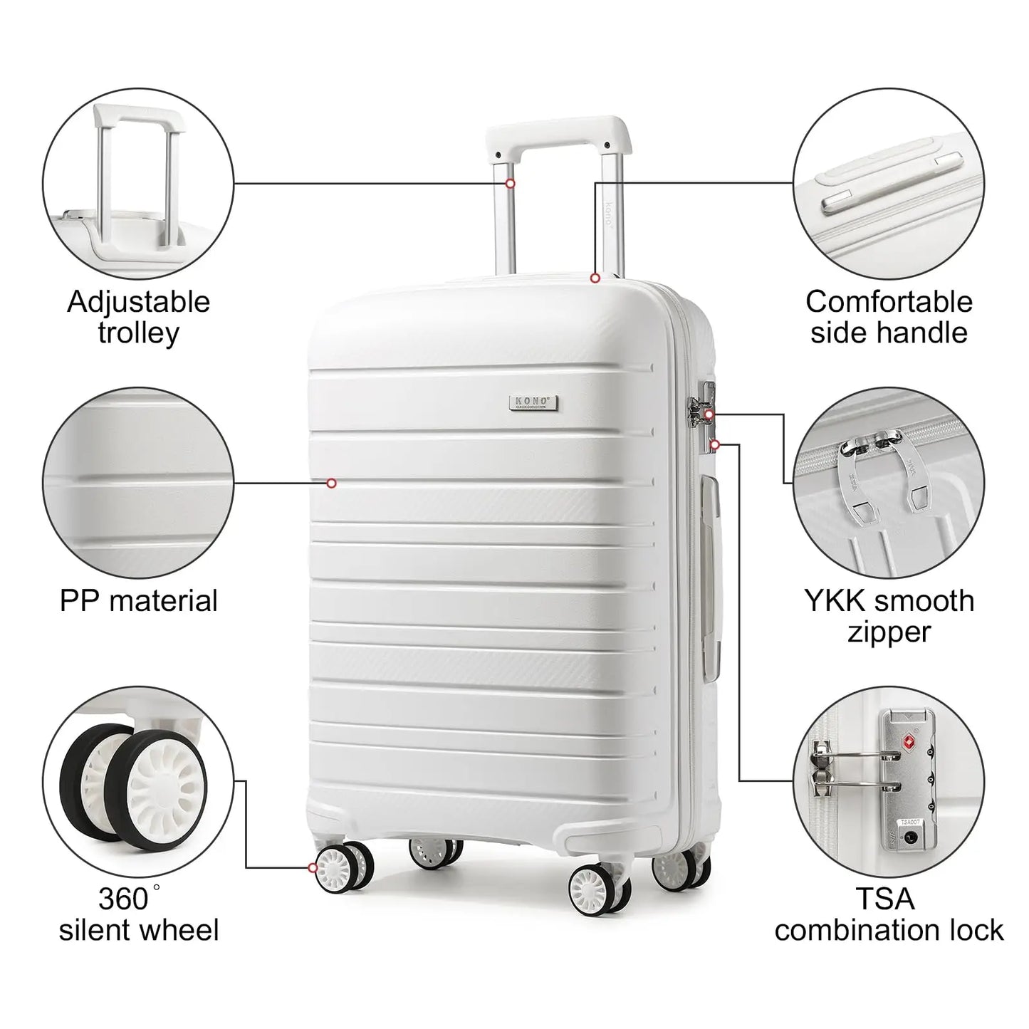 KONO 40L hand luggage Trolley Suitcase Lightweight 4 Twin wheels Hard suitcase TSA Lock Polypropylene