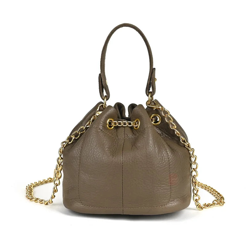 LD-Soft Leather Bag Versatile for All Seasons, Sweet and Ladylike. Top Layer Cowhide Handbag, Single Shoulder Bucket Bag