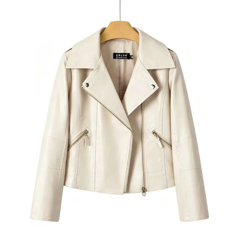2026 Fashion Pink Black Leather Jacket Women's Short Coat Spring Autumn Zip-up Loose PU Leather Outerwear Student Casual Jackets