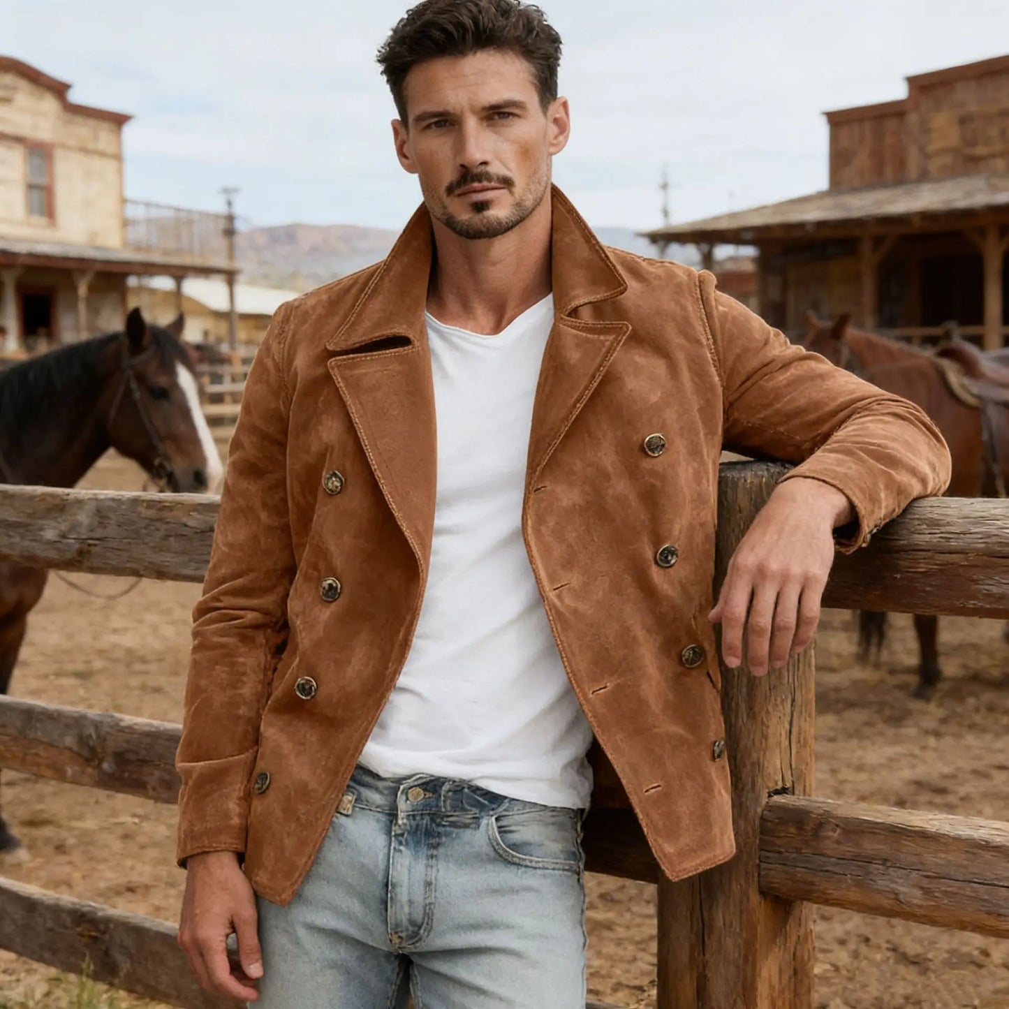 Men Autumn Winter Faux Suede Jacket New Retro Casual Fashion Coat Outdoor Commuting Daily Wear Long Sleeve Outerwear For Male
