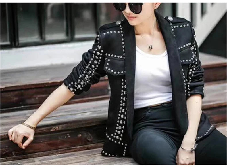 Mauroicardi Spring Autumn Cool Studded Short Black Faux Suede Leather Jacket Men Luxury Designer Emo Night Club Wear Clothes