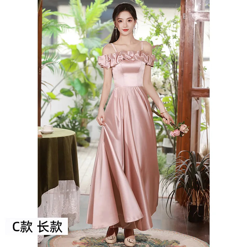 Bridesmaid Dresses Pink 2026 New Spring Wedding Satin High Sense Can Wear Sisters Evening Gown Dress Customized for Women