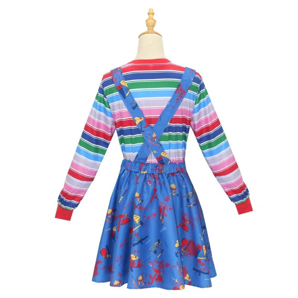 Anime Scary Chucky Cosplay Costume Horror Chucky Cosplay Mask Jumpsuits Halloween Clothing For Kids Men Women Party Costumes