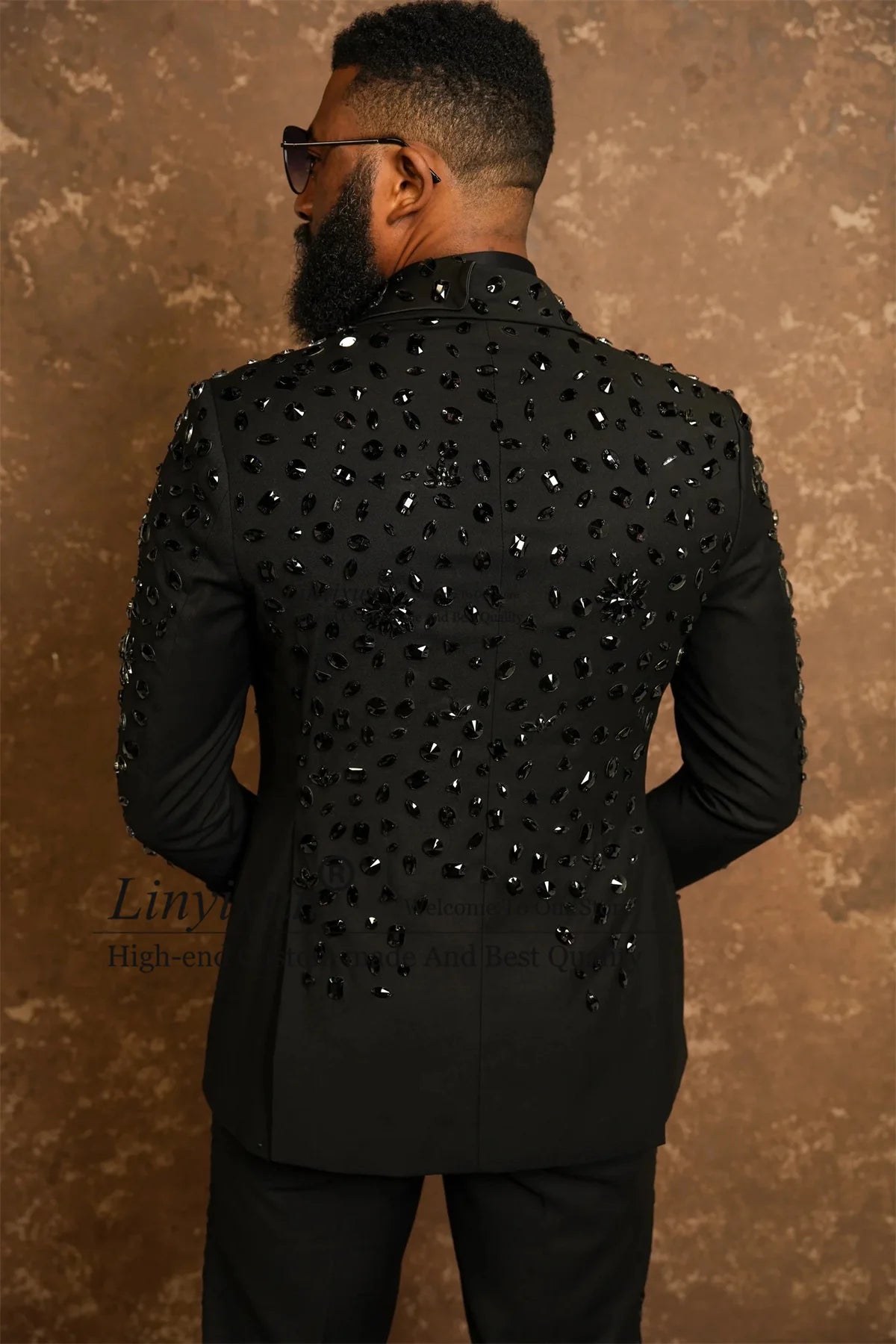 Handmade Crystals Diamond Tuxedos Men Suits Customized Slim Fit Wedding Groom Blazers 2 Pieces Sets Party rajes para hombre