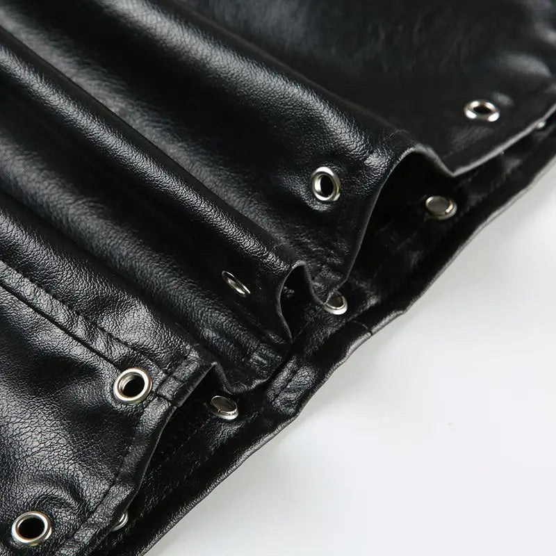 Punk Rock Leather Mini Skirt Women Y2K Studded Low Waist Bodycon Pencil Skirt Edgy Biker Chic Vintage American Retro Hot Sale