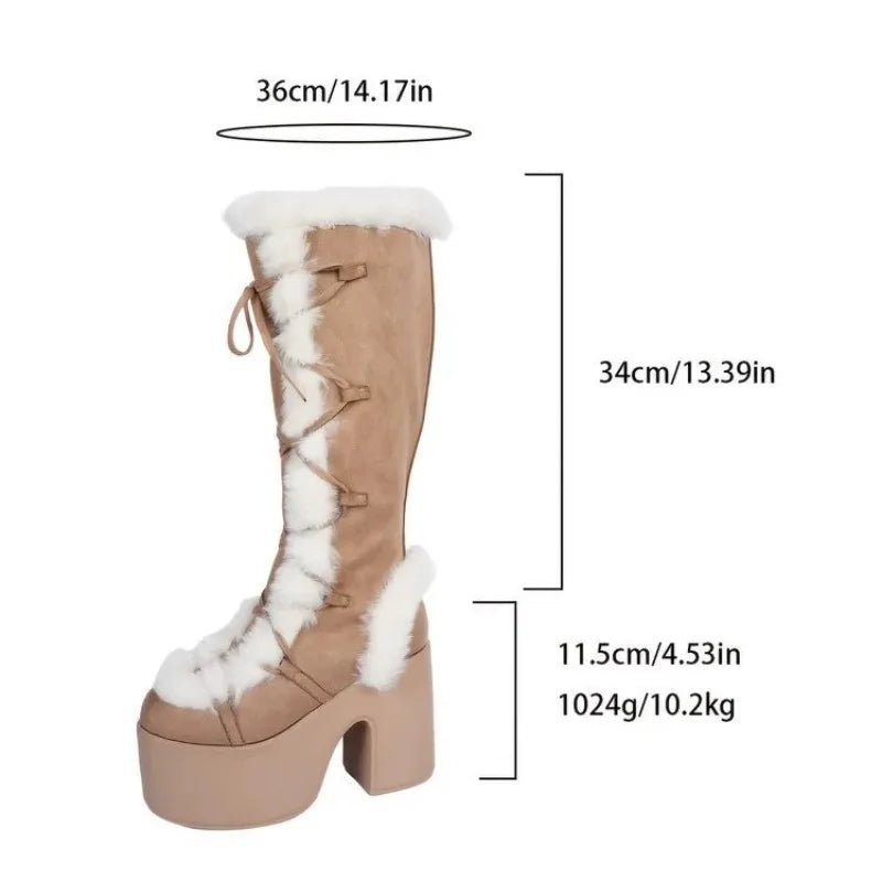 New Winter Women's Snow Boots Platform Wedge High Heel Faux Fur Womens Boots Plush Warm Non-slip Platform Boots Botas Para Mujer