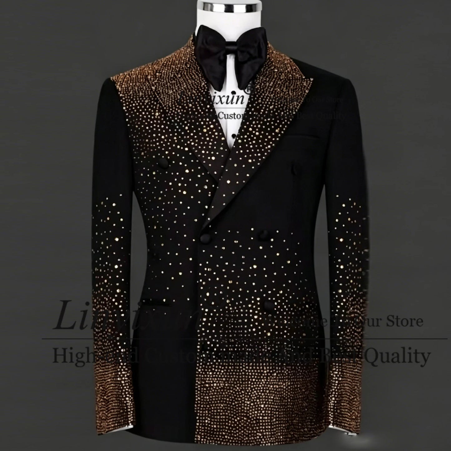Luxury Peak Lapel Full Rhinestone Tuxedo Men's Suit 2 Piece Set Wedding Prom Party Formal Suit Slim Fit Custom Made ropa hombre