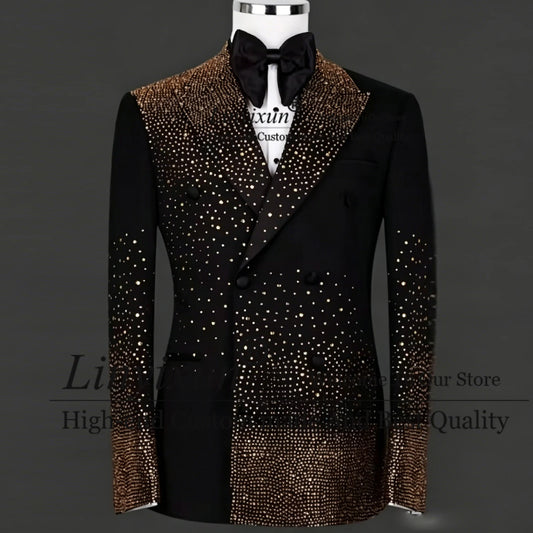 Luxury Peak Lapel Full Rhinestone Tuxedo Men's Suit 2 Piece Set Wedding Prom Party Formal Suit Slim Fit Custom Made ropa hombre