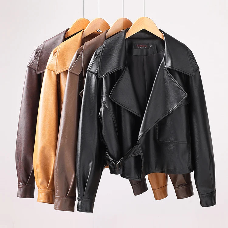 Ning Genuine Leather Jacket Women's Short Style 2026 New Autumn Loose Casual Motorcycle Fashion Sheepskin Coat