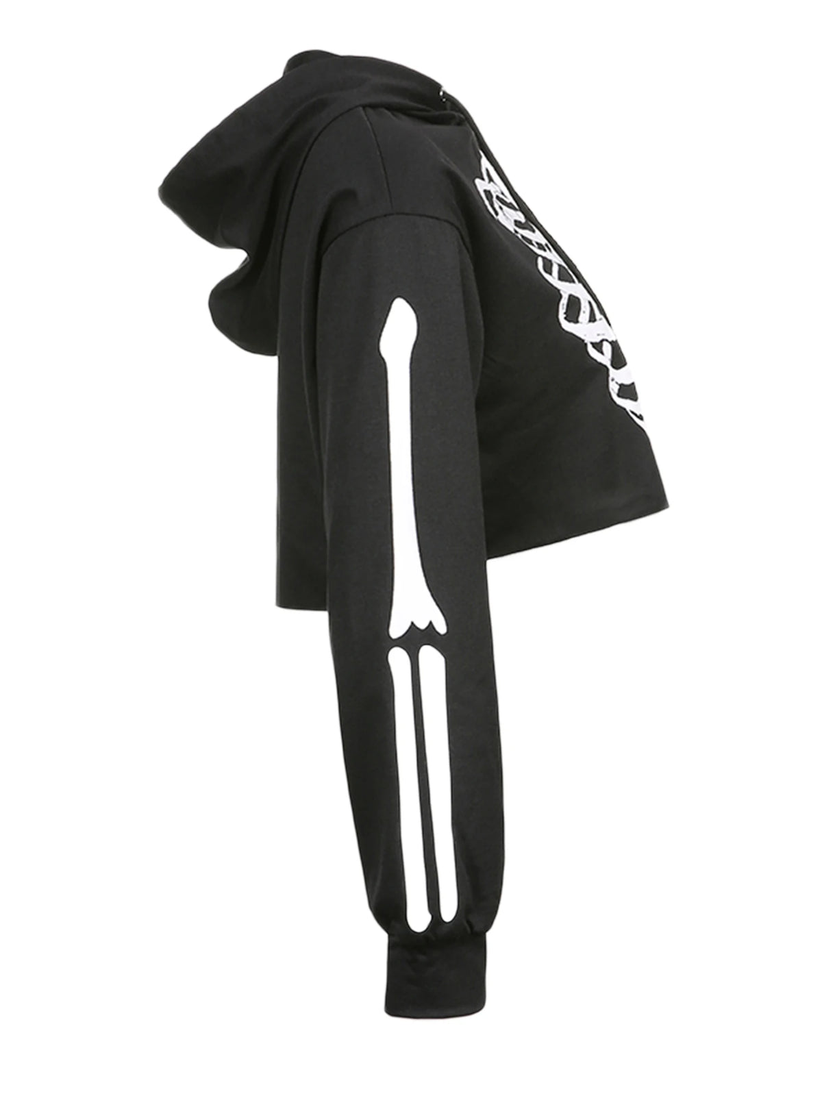 Halloween Women Skeleton Print Cropped Hoodies Long Sleeve Drawstring Casual Sweatshirts with Hat 2024 New Fashion Streetwear