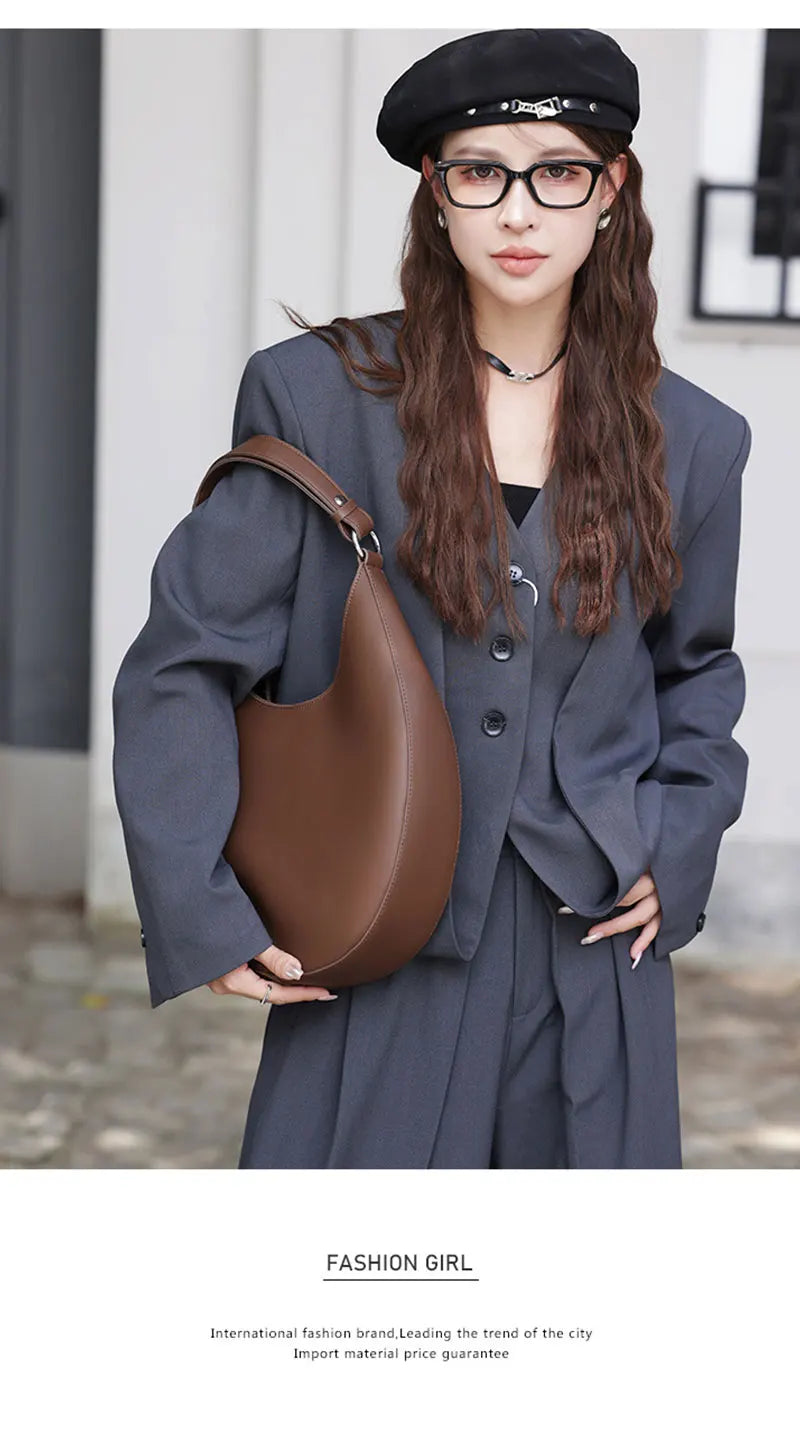 Genuine Leather Women Tote Bags Fashion Luxury Designer Women's Shoulder Bag Quality Cowhide Large Capacity Half Moon Handbags