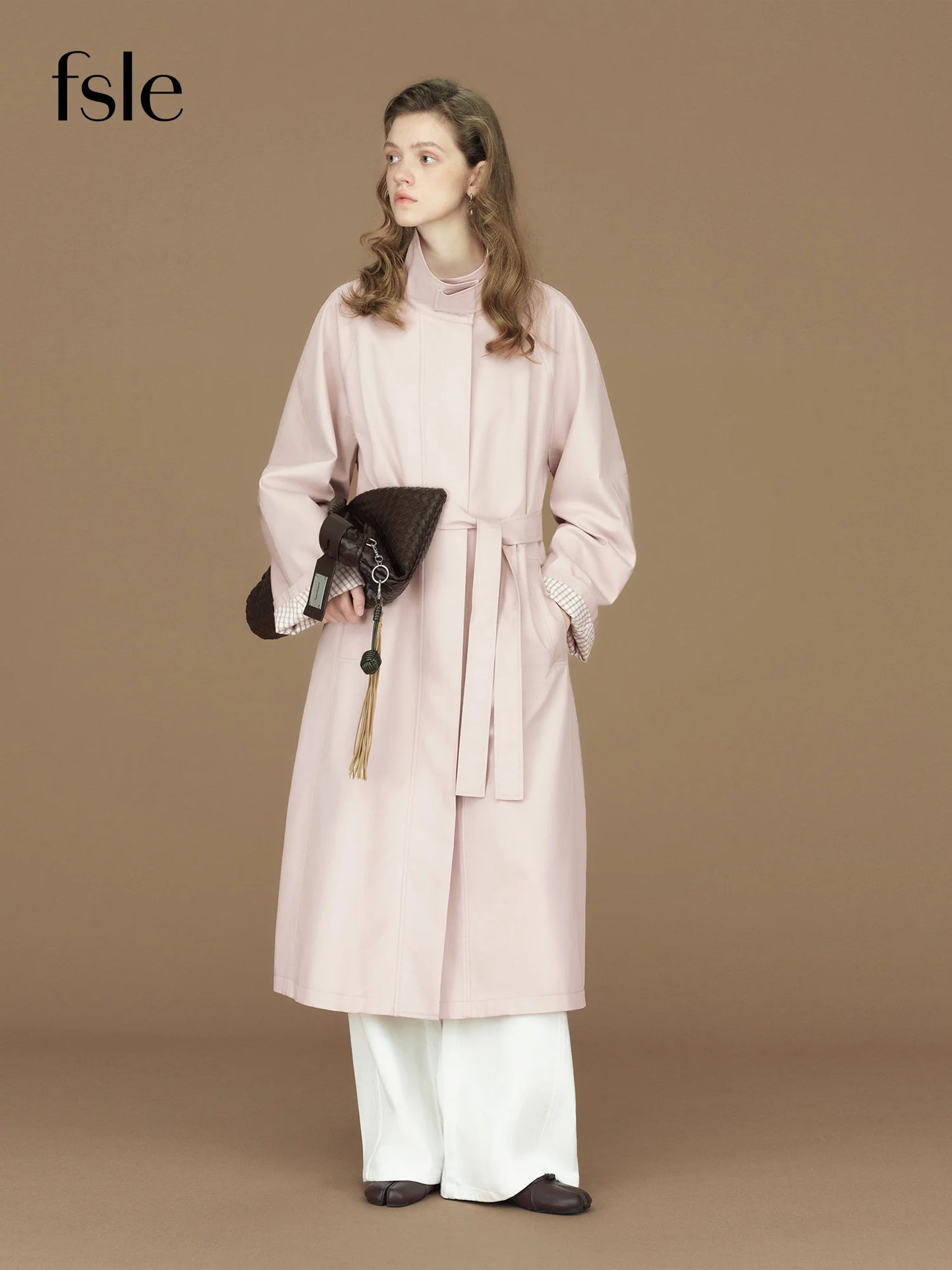FSLE 2026 Womens British Trench Coat Contrast Cuff Stand Collar Heritage Workwear Style Pink Black Khaki Short Long Trench Coat