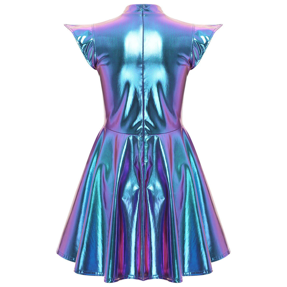 Womens Astronaut Alien Outer Space Alien Robot Cosplay Dress Halloween Cutie Costume Sequin Metallic Shiny A-line Mini Dresses